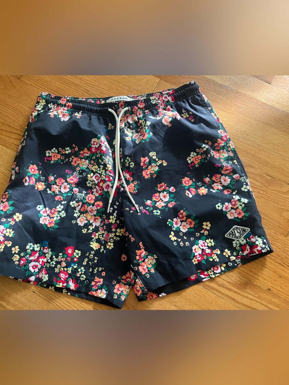 PacSun men's black floral print swim trunks